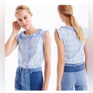 JCREW PLEATED RUFFLE TOP IN WINDOWPANE 4 TALL